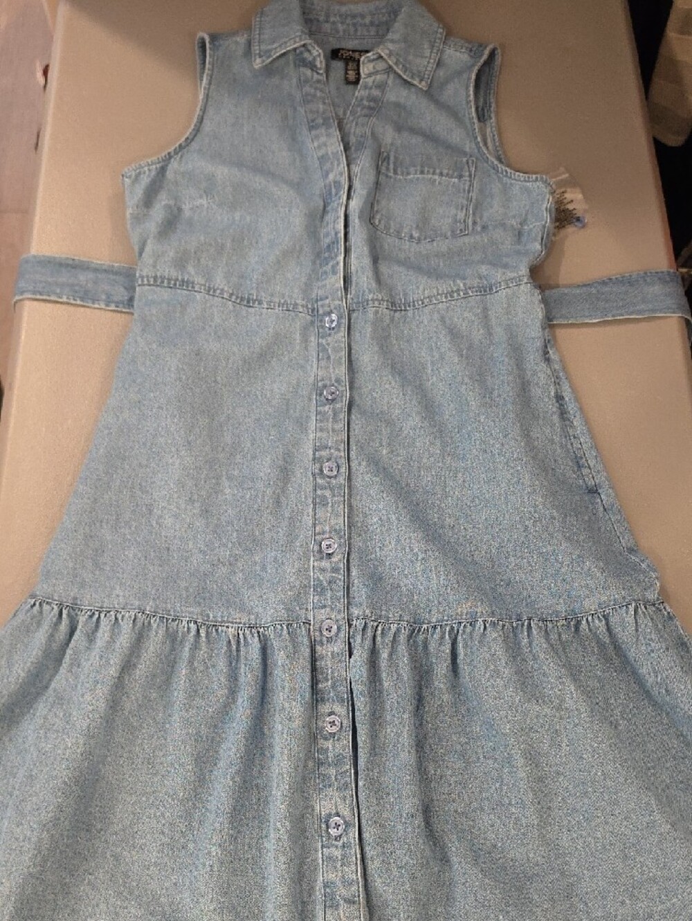 Jones NY lightweight Blue Denim Sleeveless Button closure Dress PXS NWTS - Picture 7 of 8